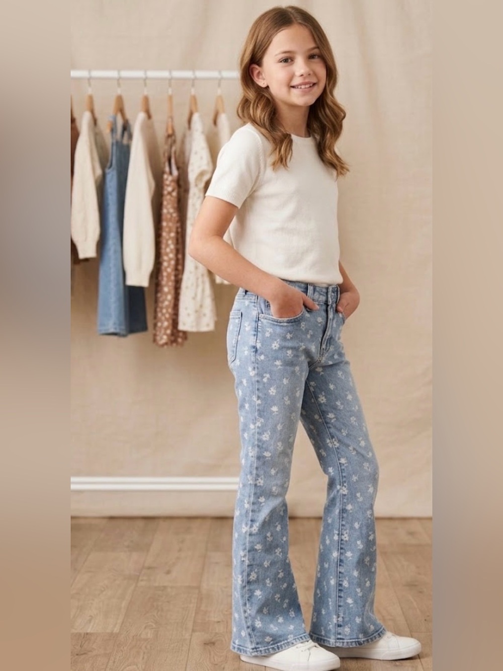 New‼️ Old Navy Girls 🌸 Floral Print High Rise Flare Jeans Size 10 Boho